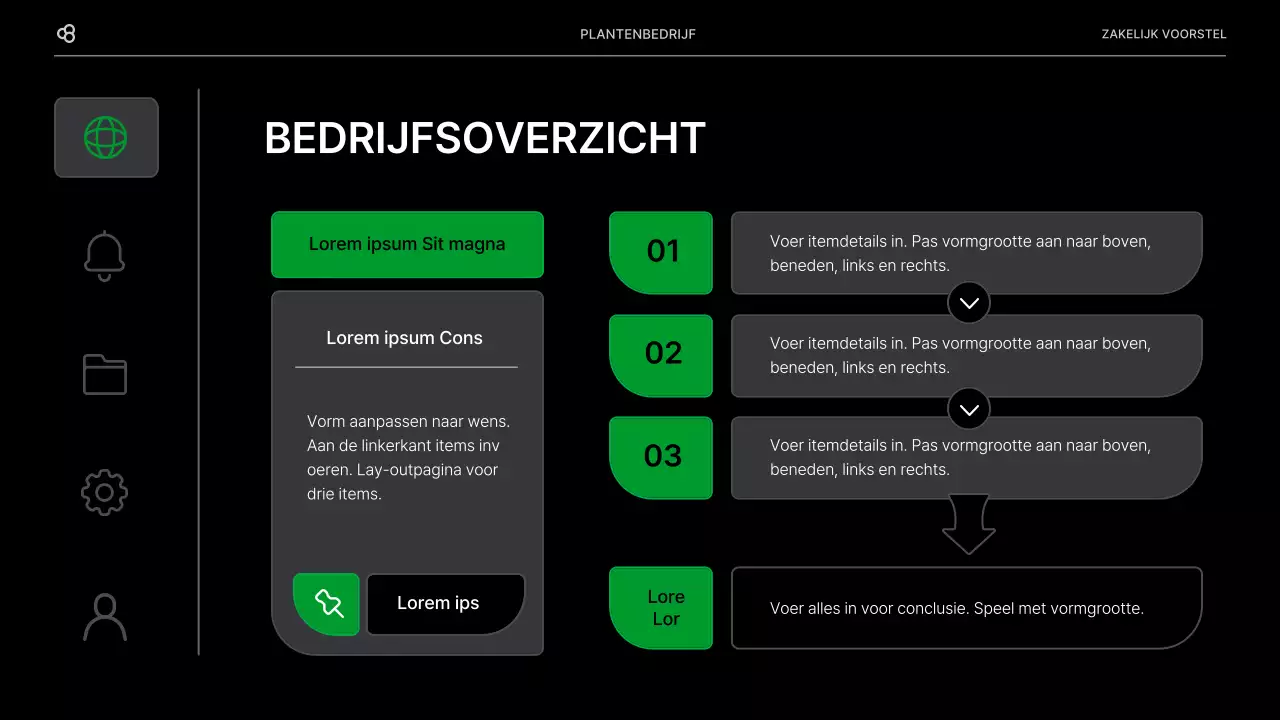 Zakelijk zakelijk voorstel in zwart en groen natuurlijk bladconcept