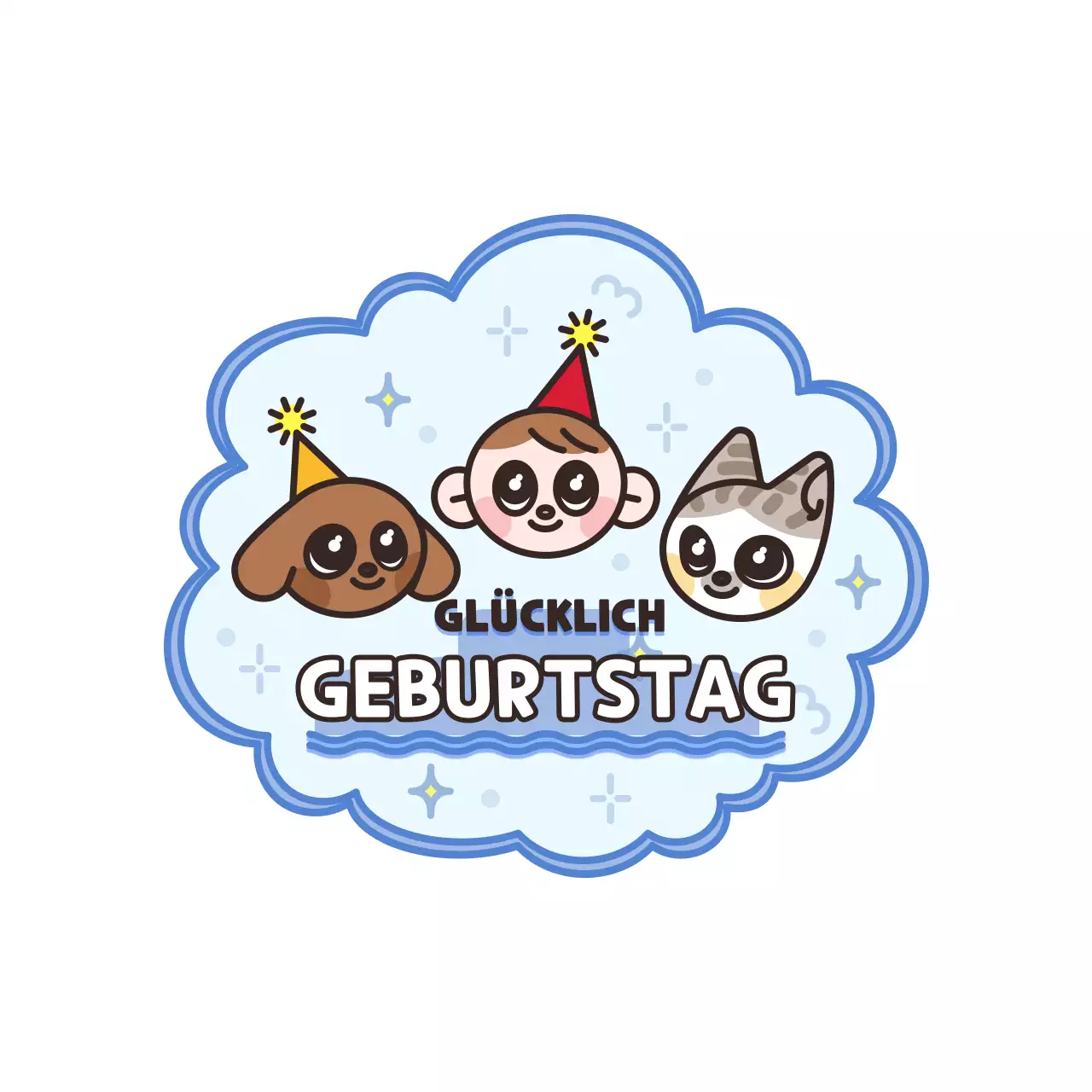 Niedlicher Charakter Illustration Rahmen Stil in hellblau und dunkelbraun für einen glücklichen Geburtstag.