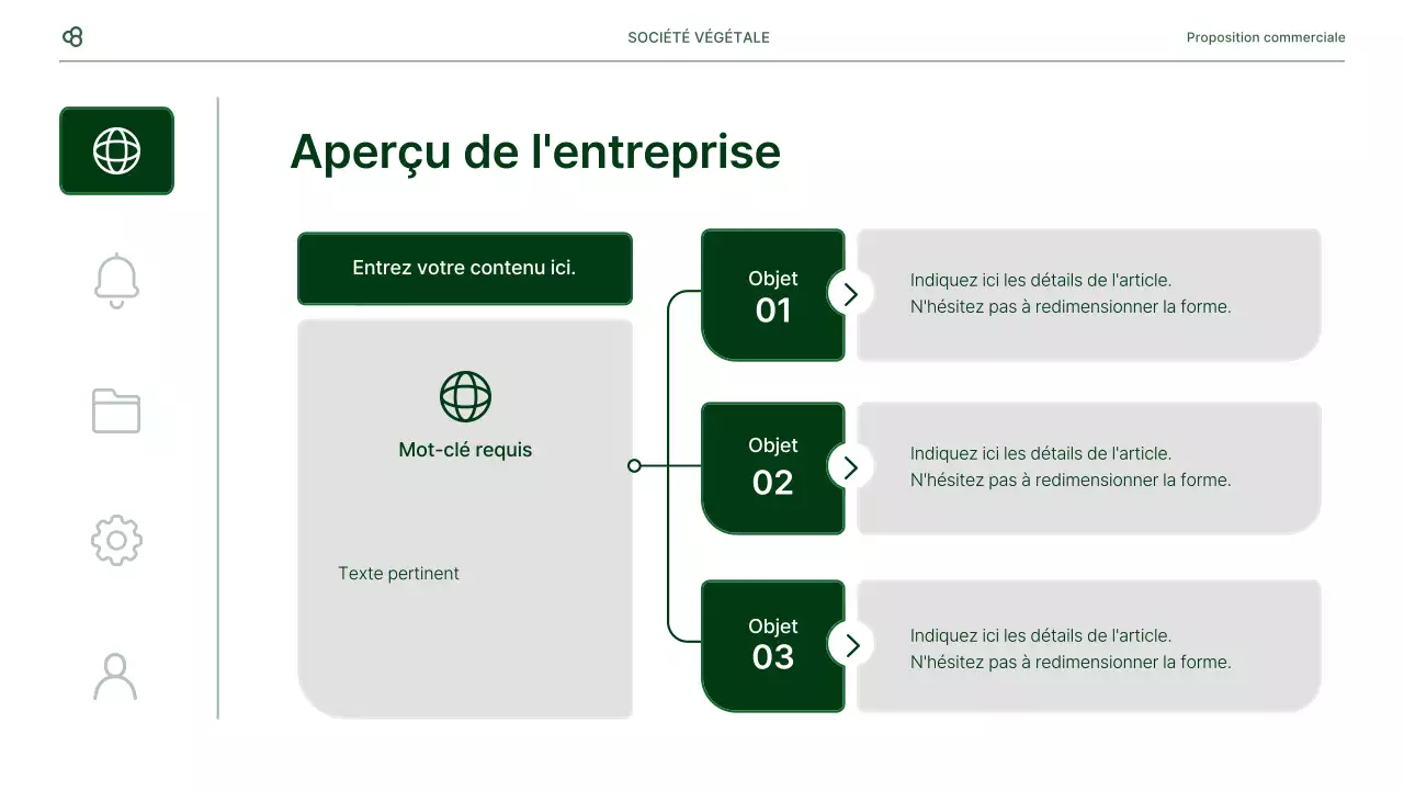 Proposition d'affaires en blanc et vert, concept de feuille naturelle