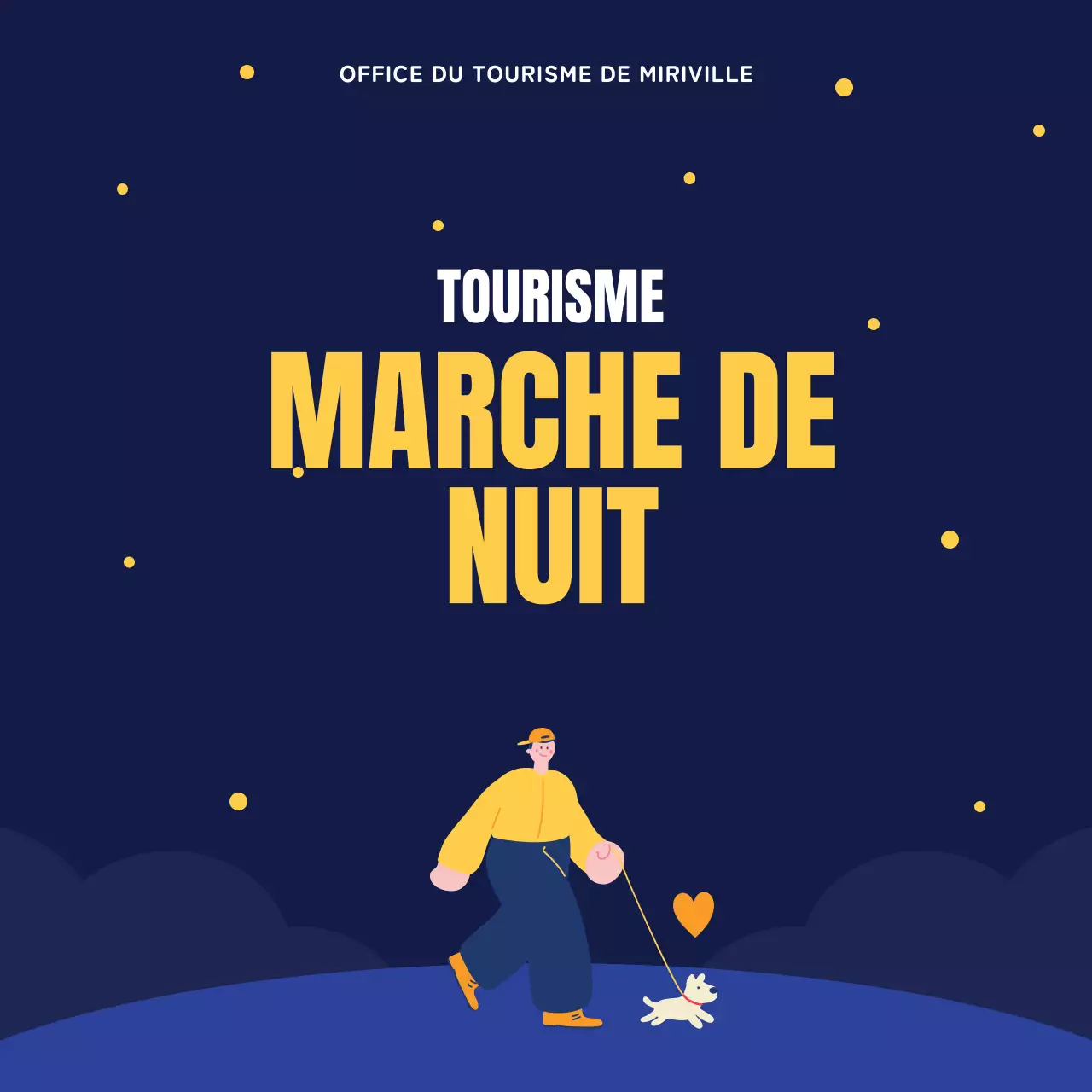 Guide des attractions nocturnes bleu marine et jaune