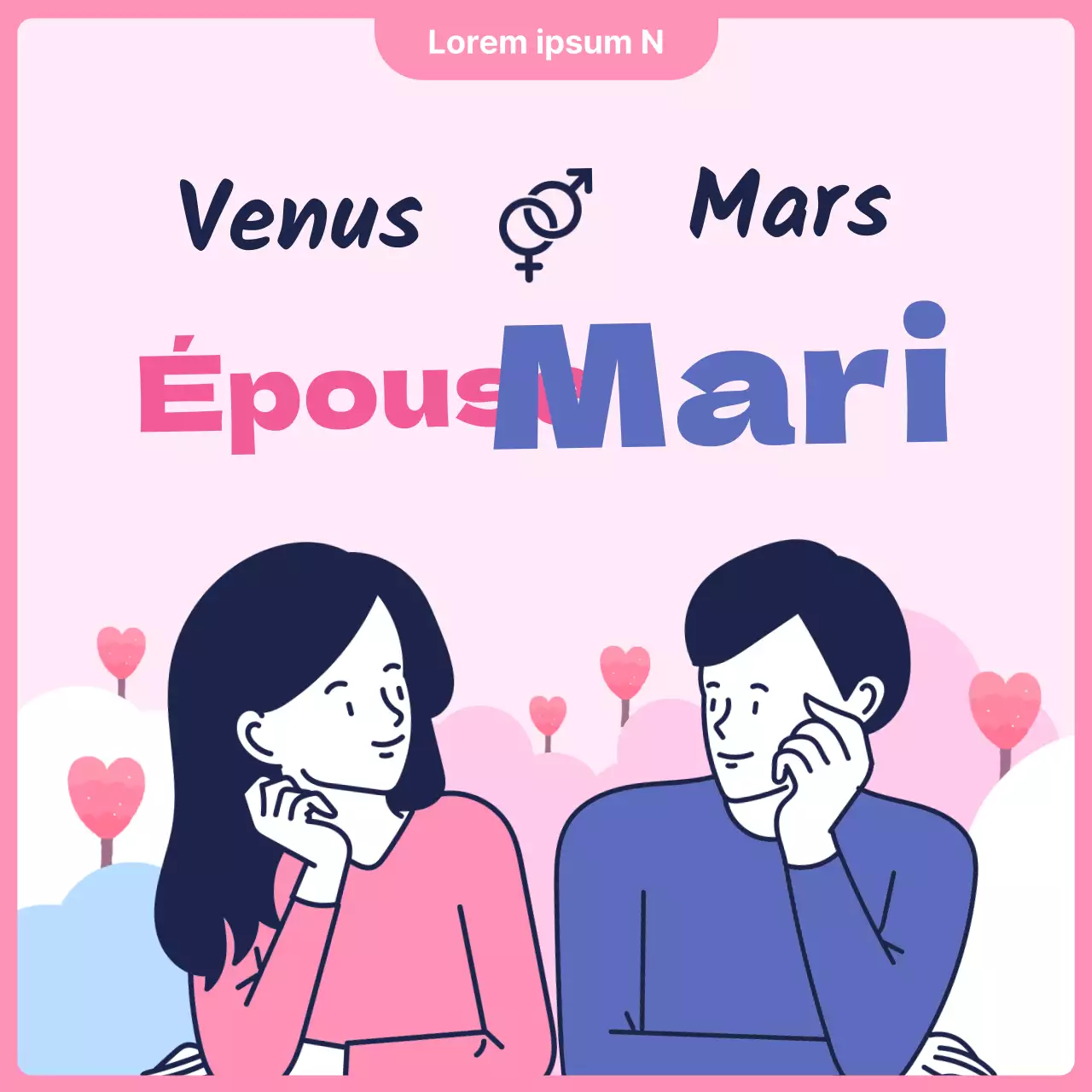 Une publicité pour une jolie clinique de psychothérapie pour couples, rose et bleue.