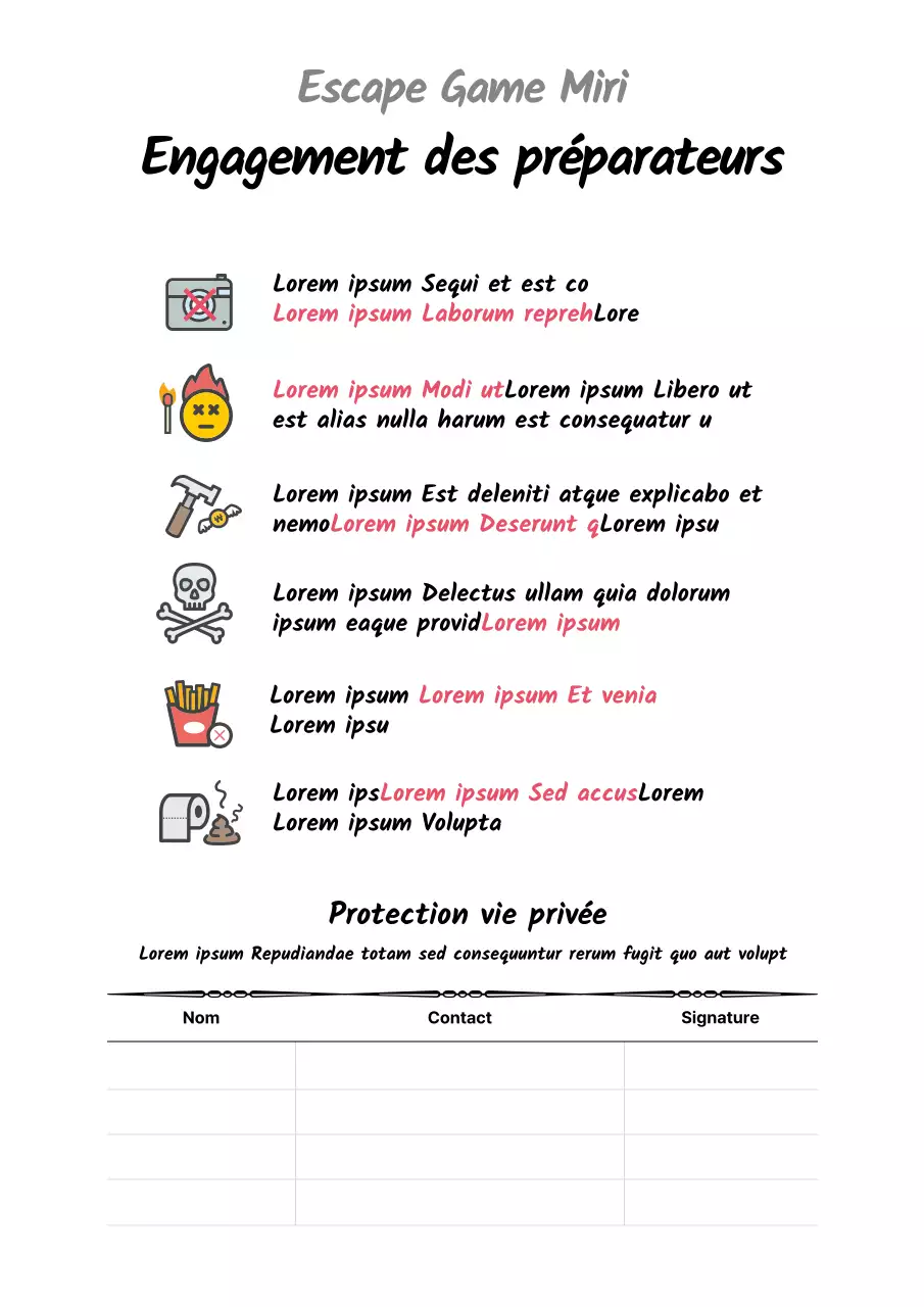 Affiche d'avertissement simple et blanche pour l'escape room