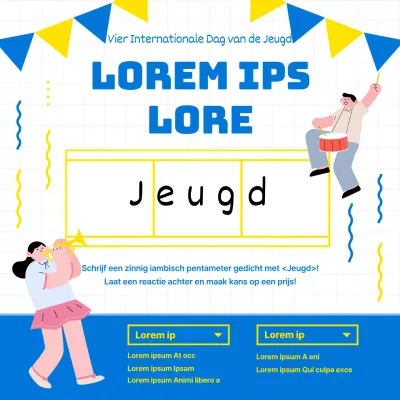 Internationale Jongerendag Samhaengsi evenement met een fris blauw en geel illustratieconcept