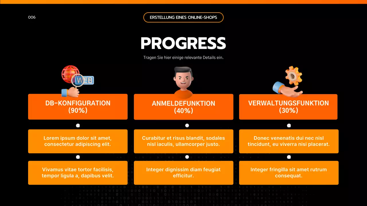 Vorlage eines einfachen, schwarz-orangefarbenen, von der Technik inspirierten Projektauftrags