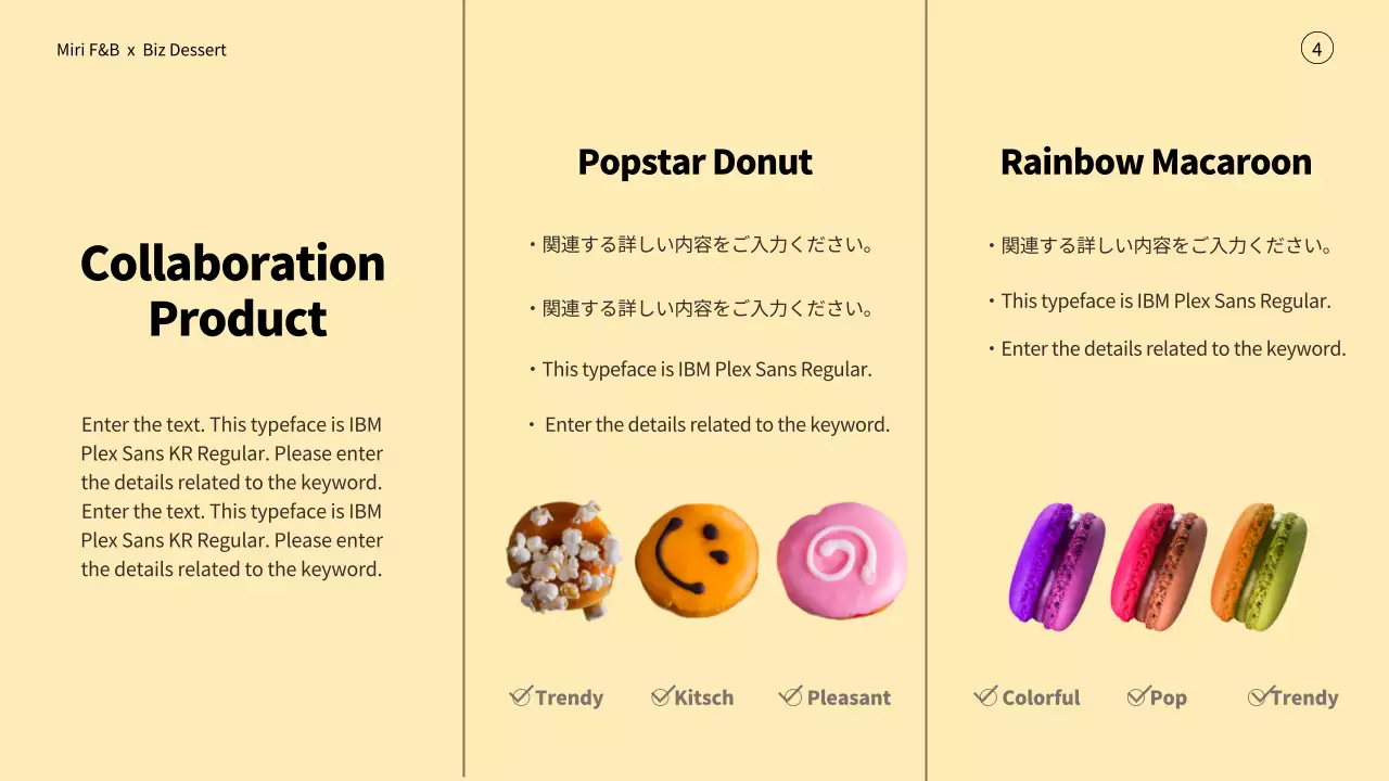 黄色 シンプル デザート 企画書 プレゼンテーション