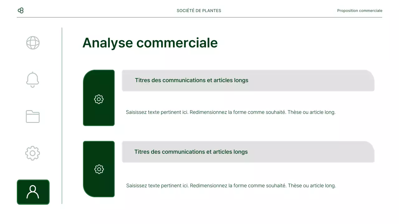 Proposition d'affaires en blanc et vert, concept de feuille naturelle