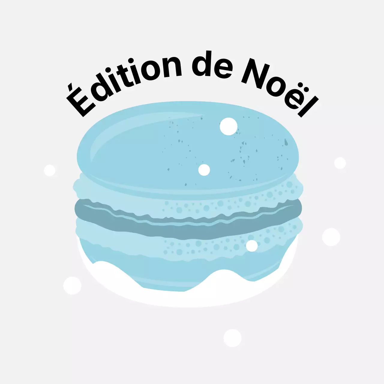 Illustration bleue, étiquette de macaron pour macarons, dessert de café, Noël