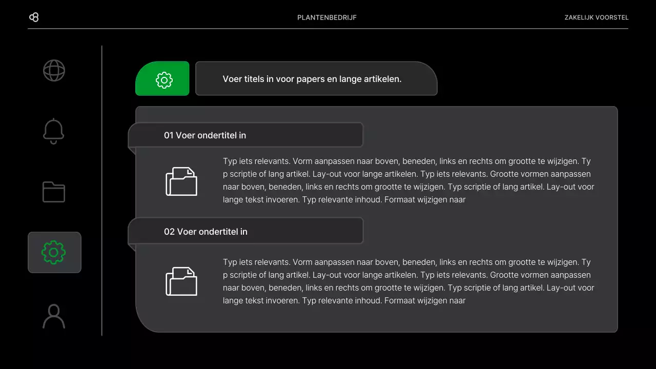 Zakelijk zakelijk voorstel in zwart en groen natuurlijk bladconcept