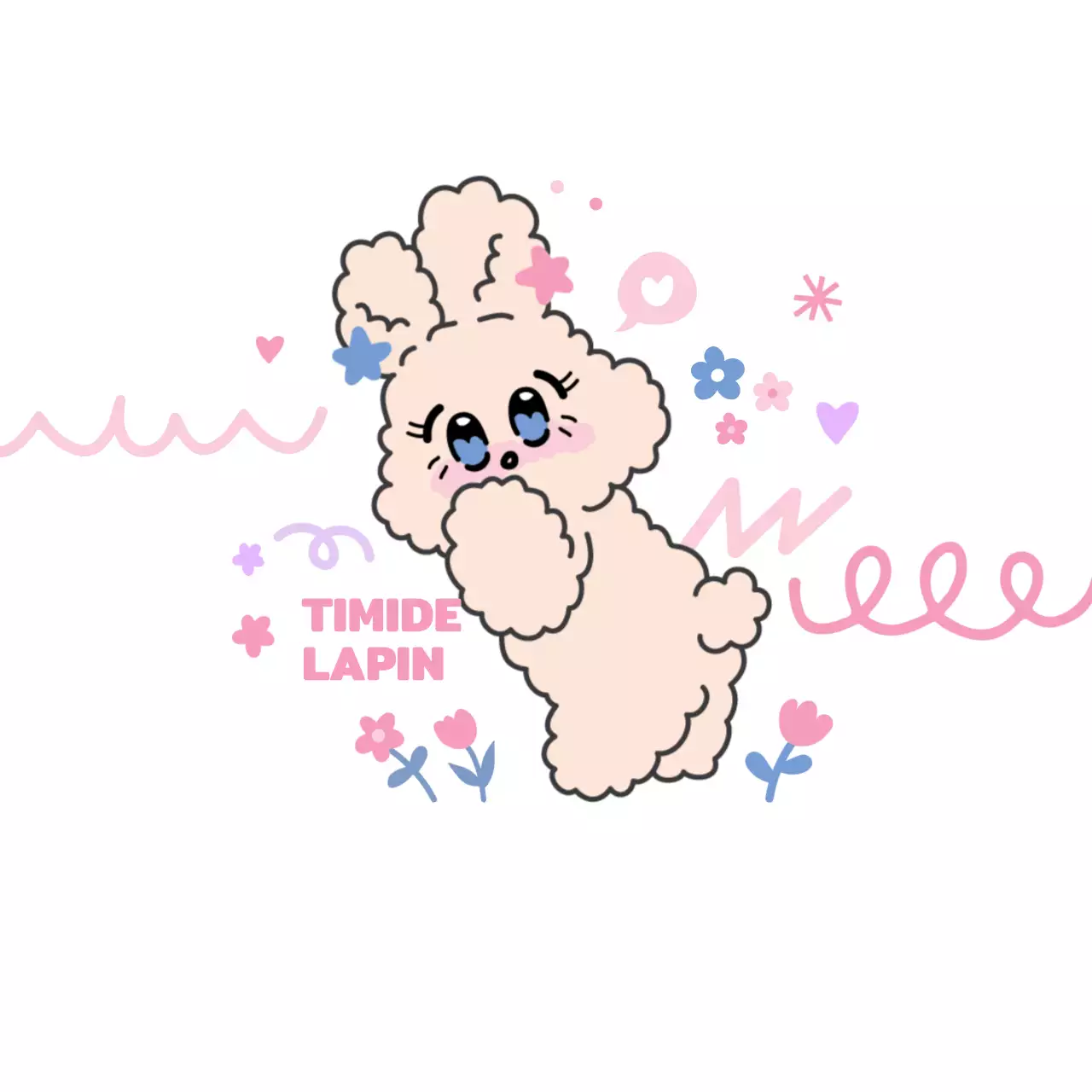 Articles personnalisés avec des formes variées et des illustrations florales dans des couleurs roses et pastel et un adorable lapin.