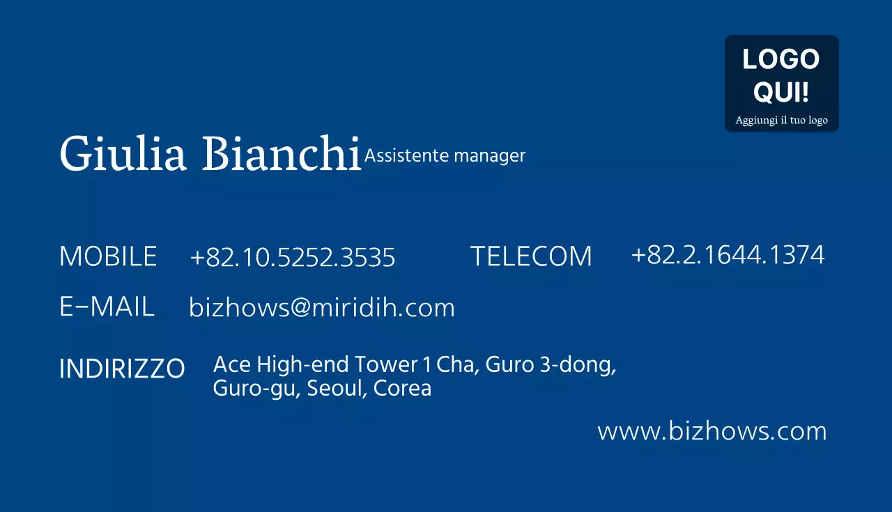 Biglietto da visita blu semplice