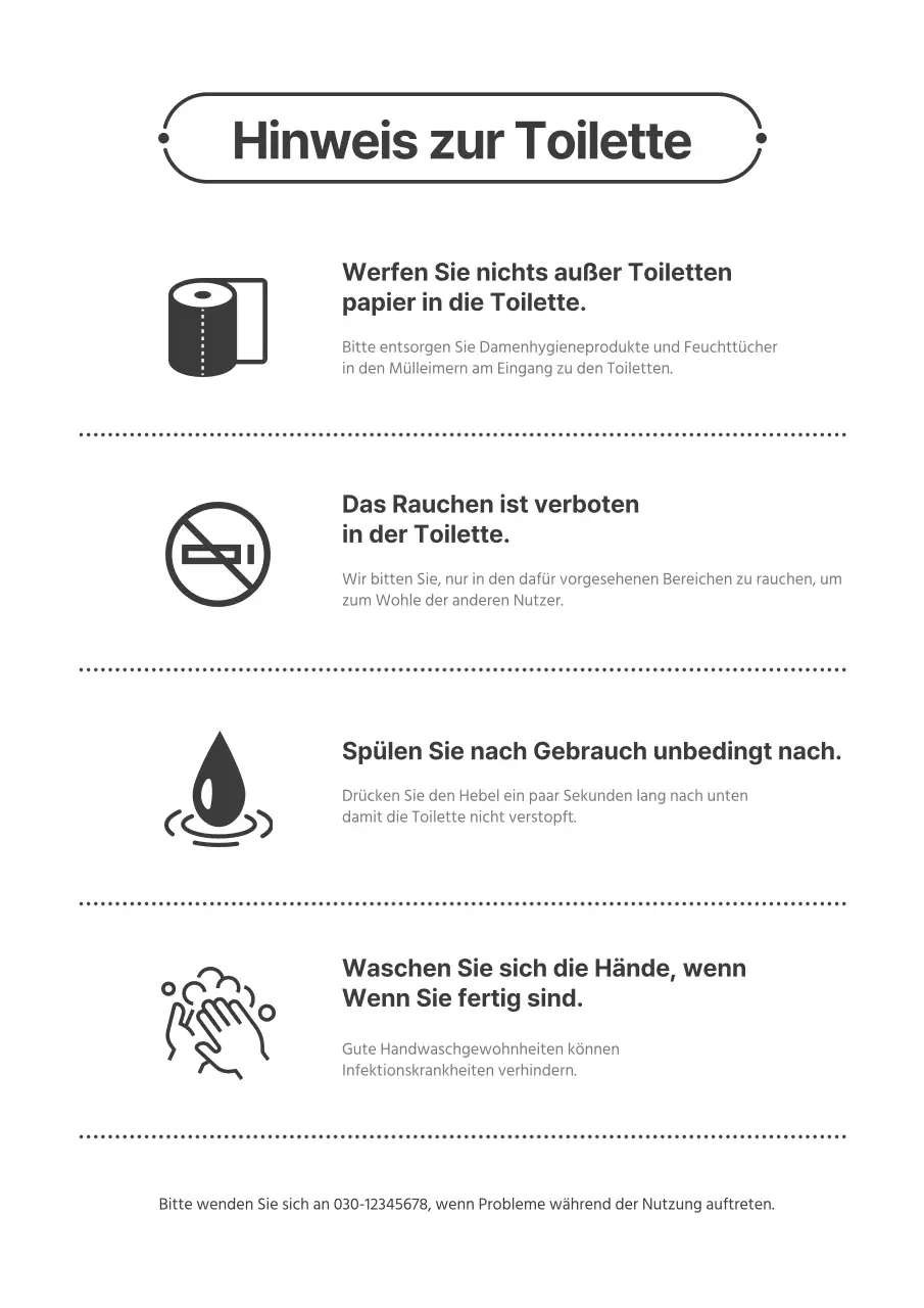 Eine einfache, geschäftsmäßige Vorlage für Toilettenanweisungen