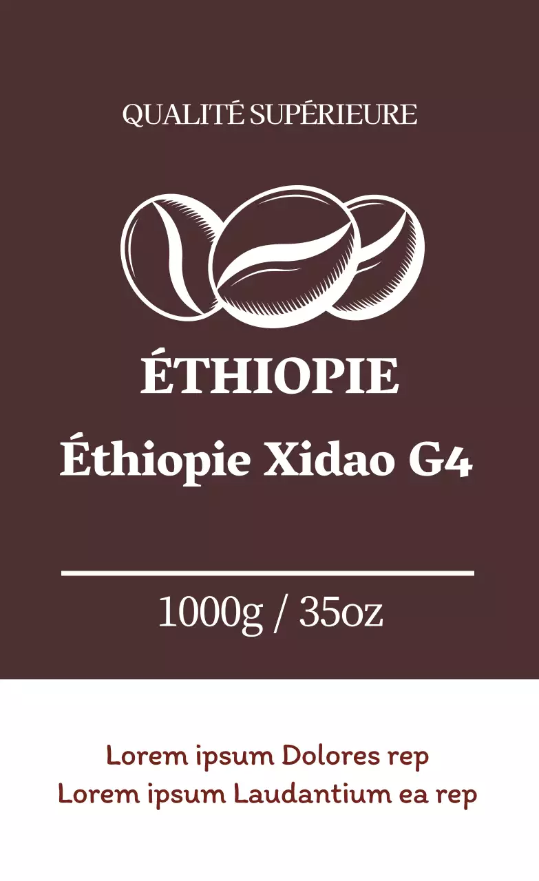 Étiquette de grains de café avec illustration brune