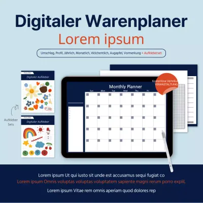 Kostenloser digitaler Merchandise-Planer in Blau für Ihr nächstes Giveaway