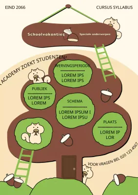 Een schattig eikelboomconcept in bruin en groen voor de schoolvakanties