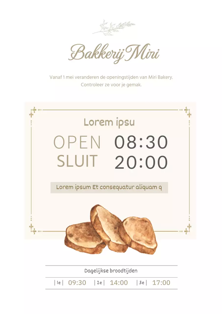Een vrolijke bakkerij die een verandering van openingstijden aankondigt