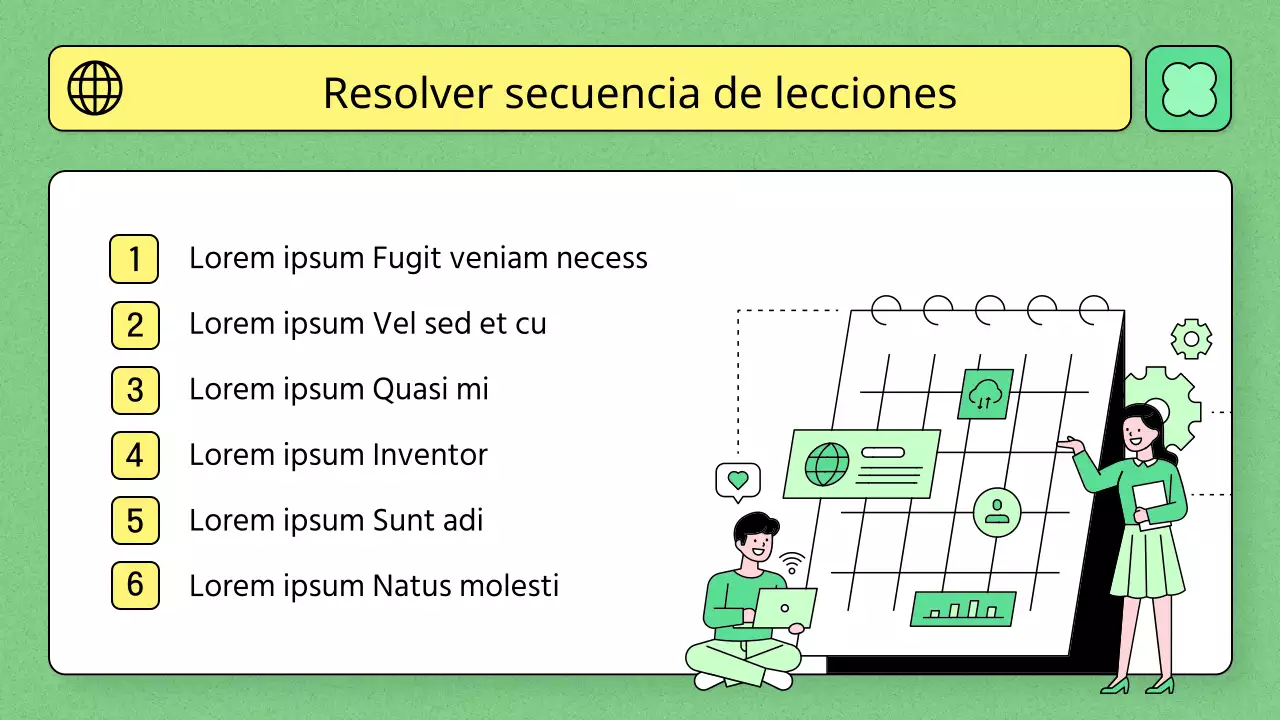 Tema educativo en color verde claro e ilustración de líneas sencillas