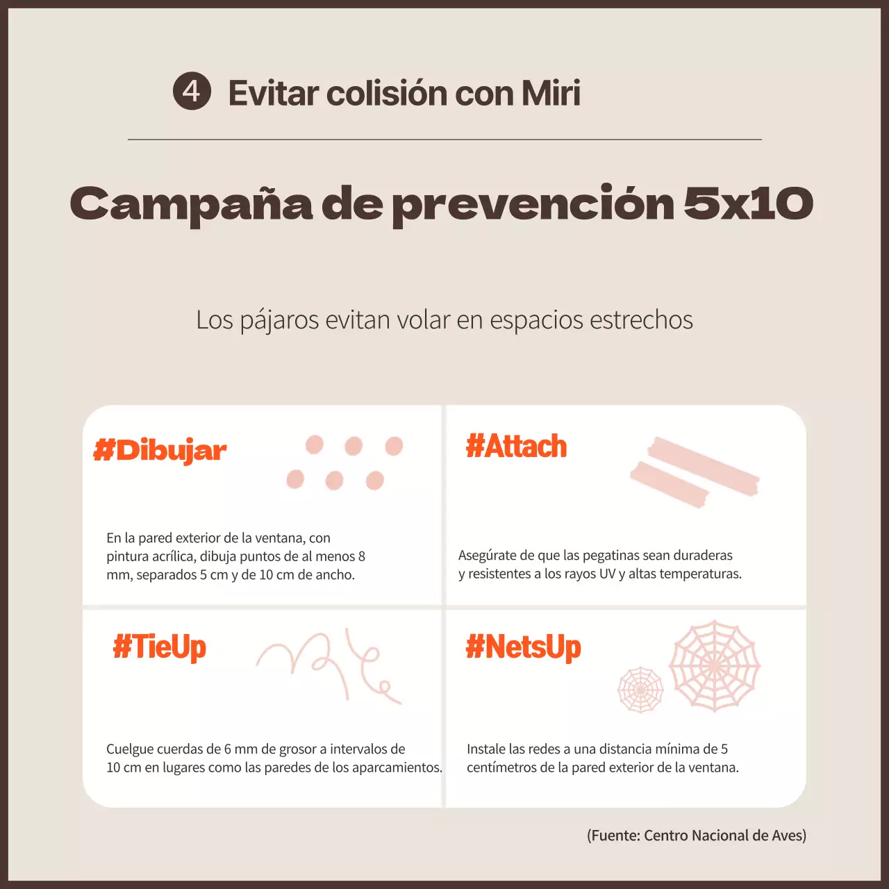 Una campaña limpia contra la colisión de aves con toques naranjas