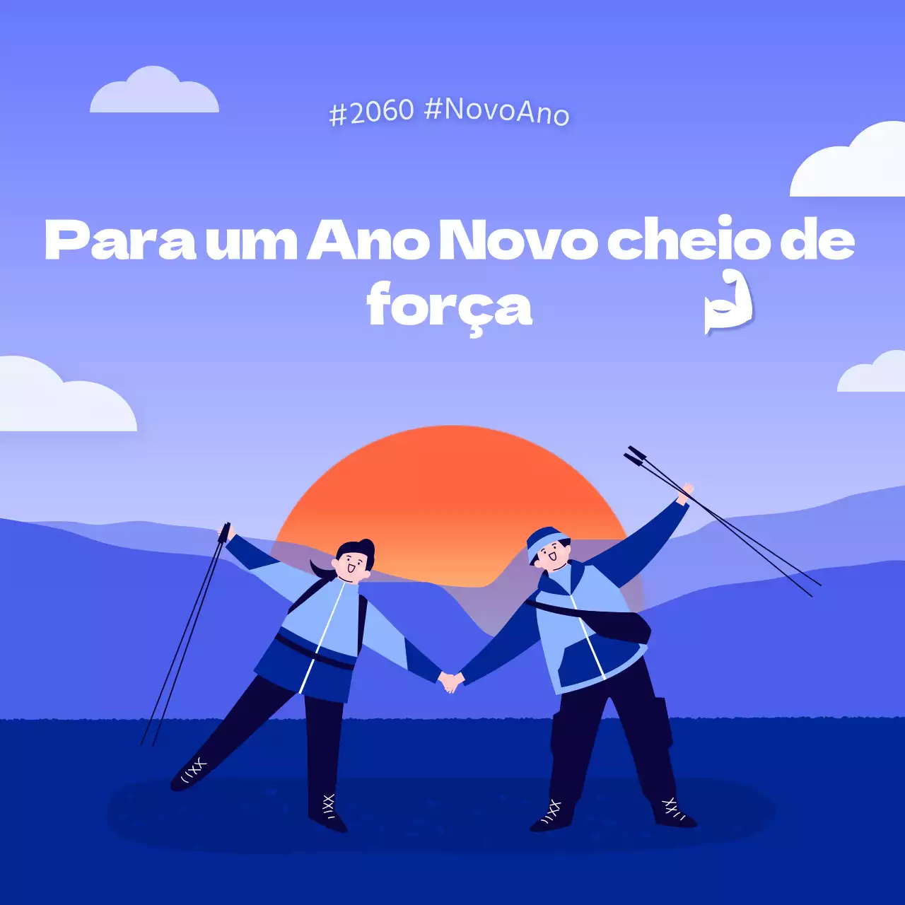 Um Ano Novo saudável em azul e laranja