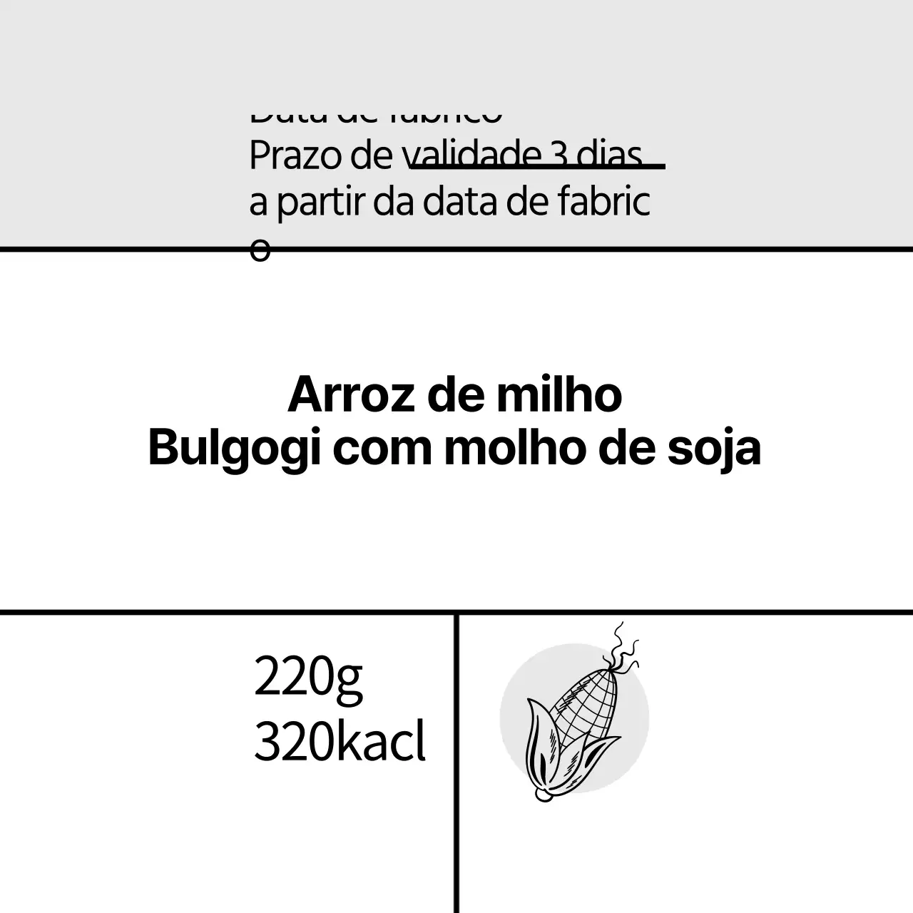 cinzento ilustração simples comida milho arroz molho de soja bulgogi rótulo
