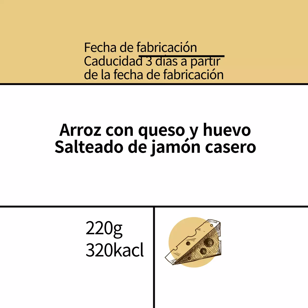 amarillo ilustración comida sencilla queso huevo arroz casero salteado etiqueta