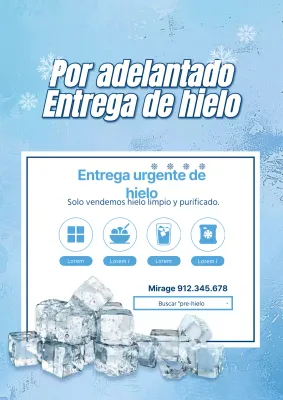 Promueva las ventas de reparto de hielo con un diseño sencillo en azul claro y blanco