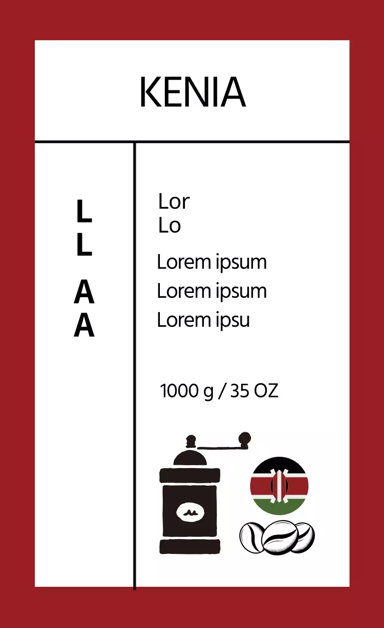 Keurig koffiebonenlabel met rode illustratie