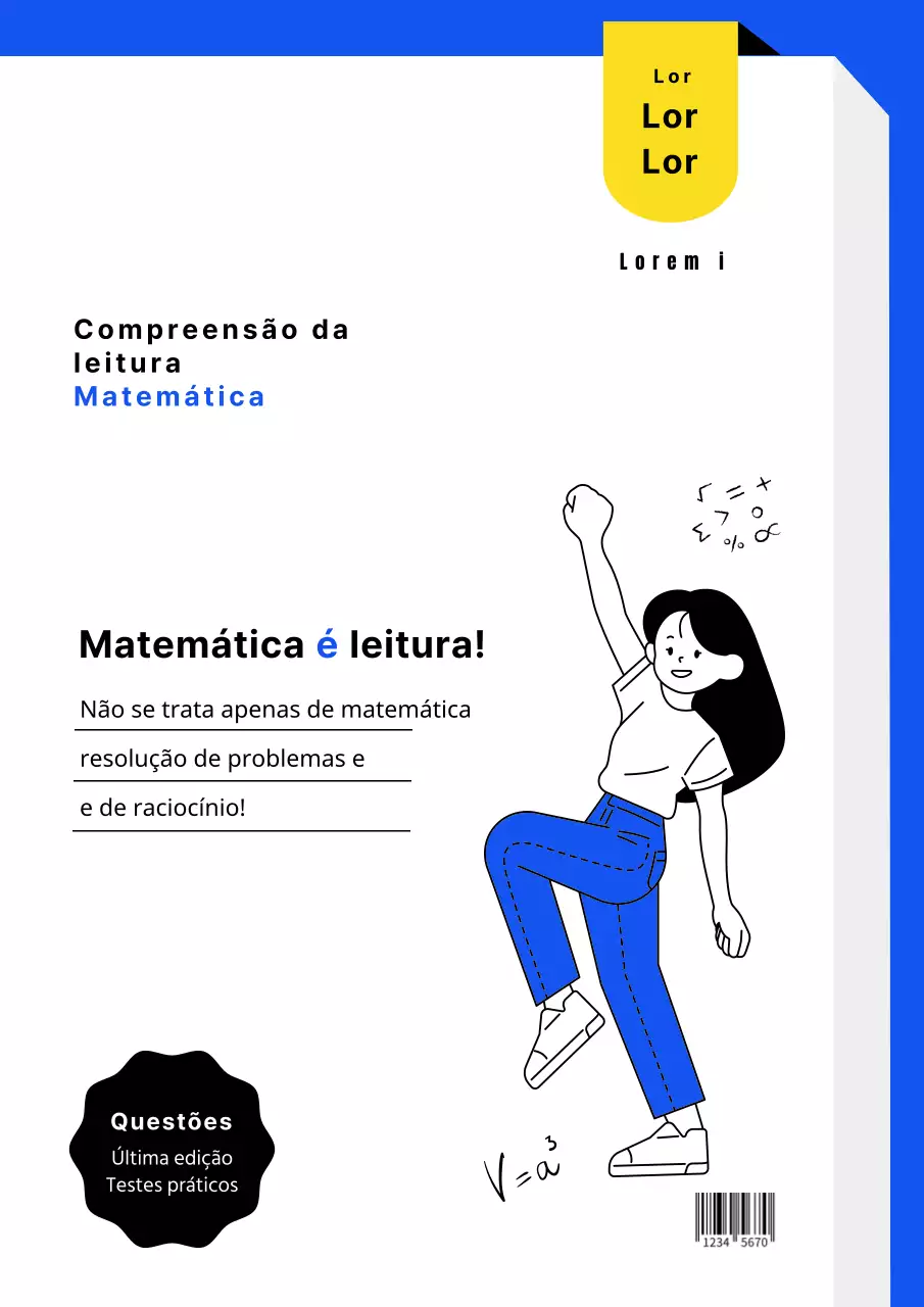 Capa azul e amarela tipo livro com ilustrações simples e engraçadas para testes de matemática do ensino básico e secundário