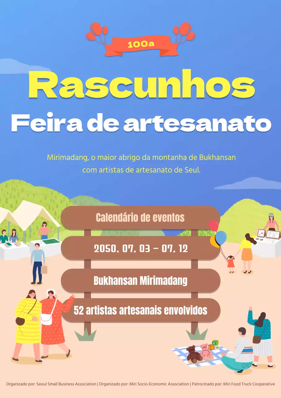Feira da ladra ilustrada, feita à mão, em amarelo e castanho