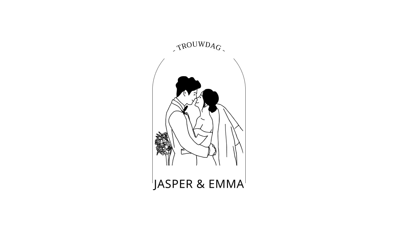 Klassiek ogende enveloppen met illustraties van bruid en bruidegom en trouwgerelateerde tekst