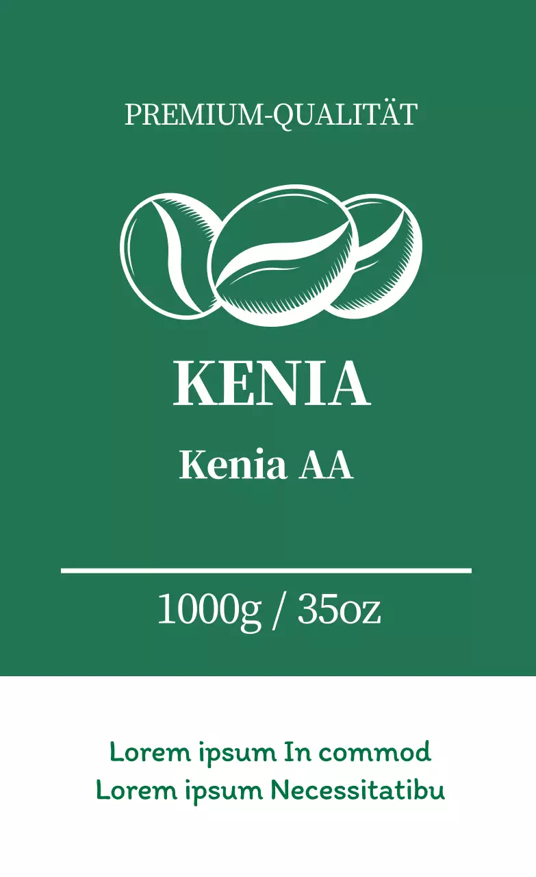 Sauberes Kaffeebohnen-Etikett mit grüner Illustration