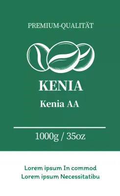 Sauberes Kaffeebohnen-Etikett mit grüner Illustration