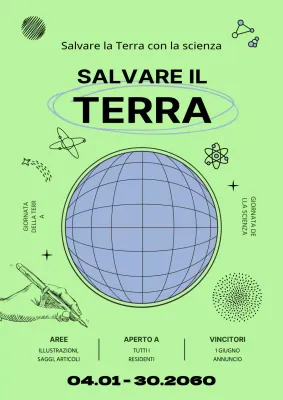 Promuovete la Giornata della scienza con una grafica disegnata a mano di un cerchio blu su uno sfondo verde lime.