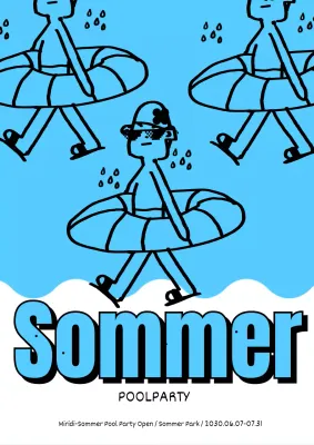 Junge in einer Röhre in einem niedlichen Pool in hellblau und weiß