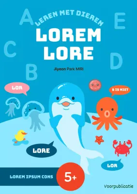 Minimalistische kaft van Engelstalig kinderboek in lichtblauw en oranje