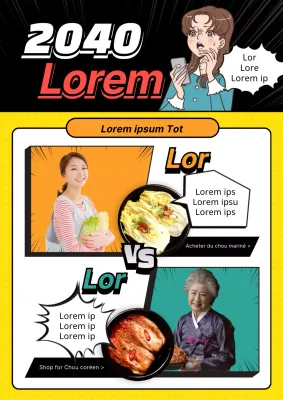 Promouvoir des réductions sur les ingrédients de cuisine avec un concept de bande dessinée en noir et jaune