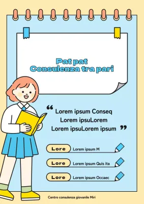 Illustrazione carina in azzurro e giallo Alla ricerca di consulenti alla pari