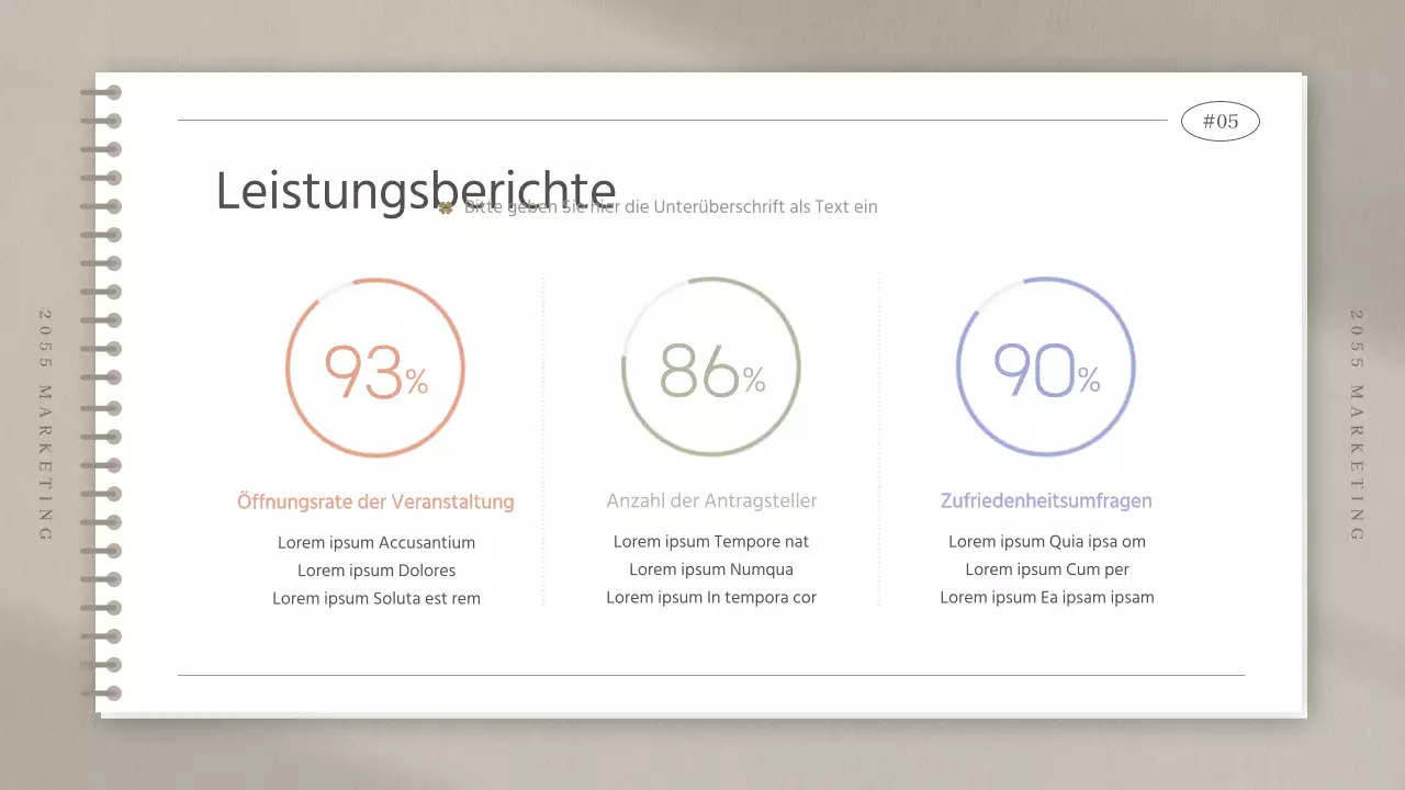 Sitzungsprotokoll einer Marketingstudie in einem einfachen beigen Notizbuch