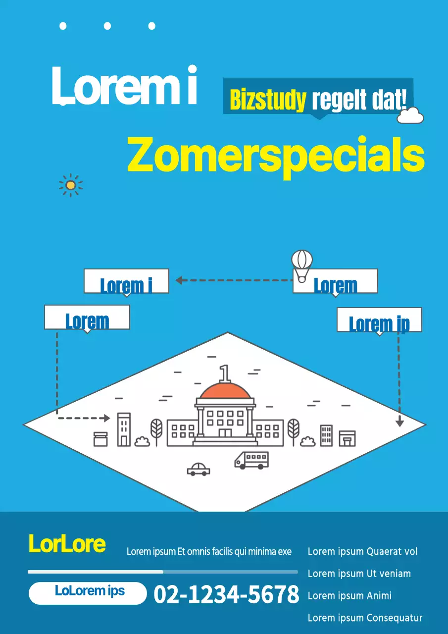 Flyer voor een speciale zomercursus in blauwe tinten