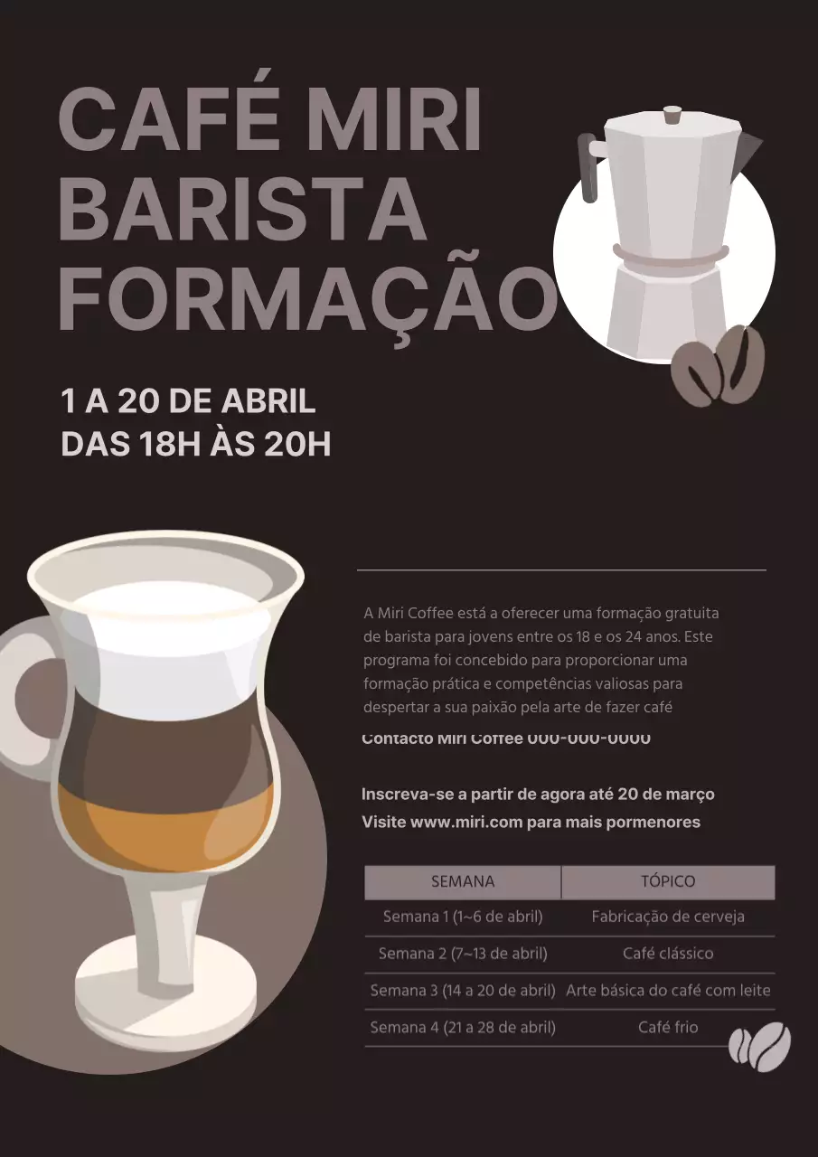Recrutamento para a formação de certificação de barista na cor castanha