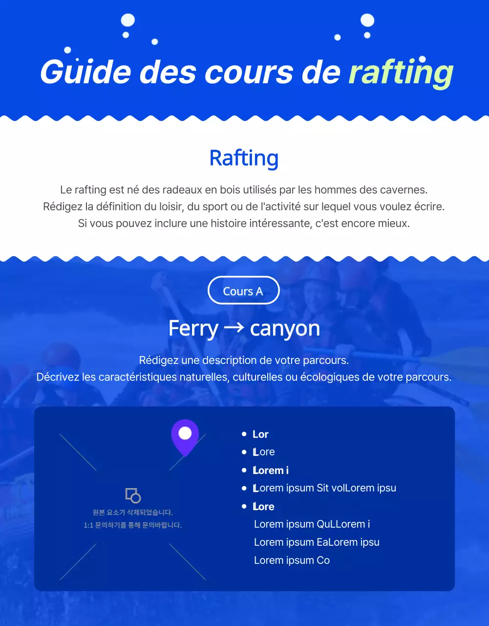 Promouvoir le rafting actif avec des éclaboussures d'eau sur fond bleu