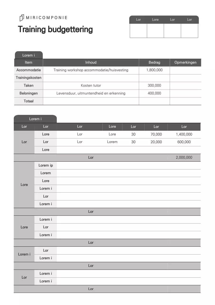 Een strak, zakelijk document met budgetvoorstellen in grijstinten