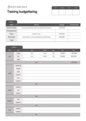Een strak, zakelijk document met budgetvoorstellen in grijstinten