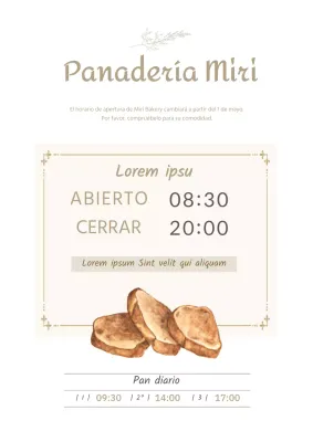 Una alegre panadería anuncia un cambio de horario