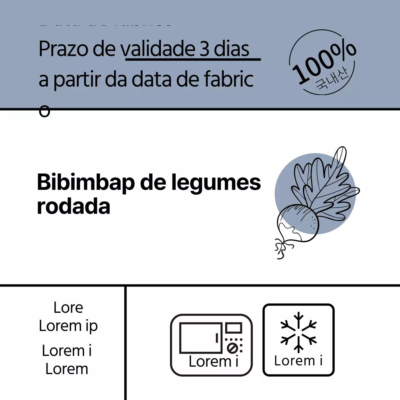 azul ilustração simples comida vegetal bibimbap etiqueta redonda