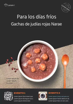 Promociona un menú de restaurante udon limpio con fotos de fideos udon calientes en negro y marfil.