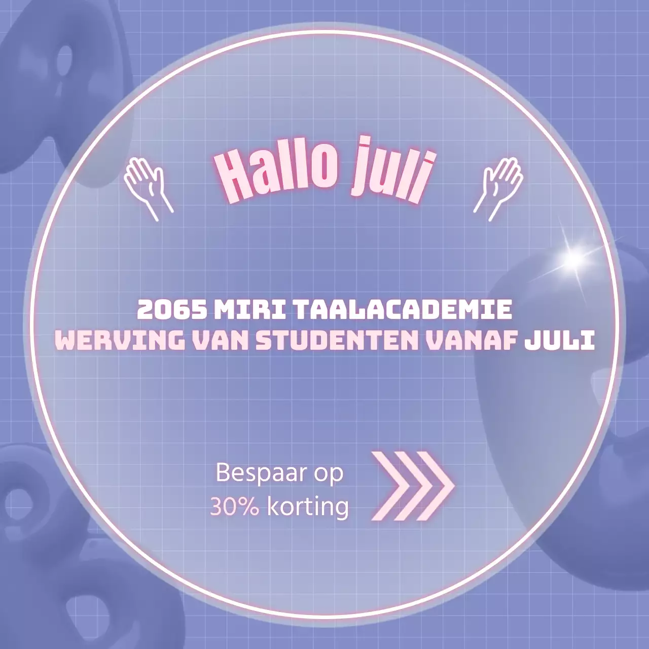 Paarse en roze neonlichten om kortingen op taalscholen te promoten