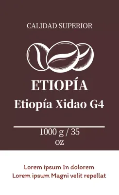 Etiqueta de granos de café con ilustración en marrón