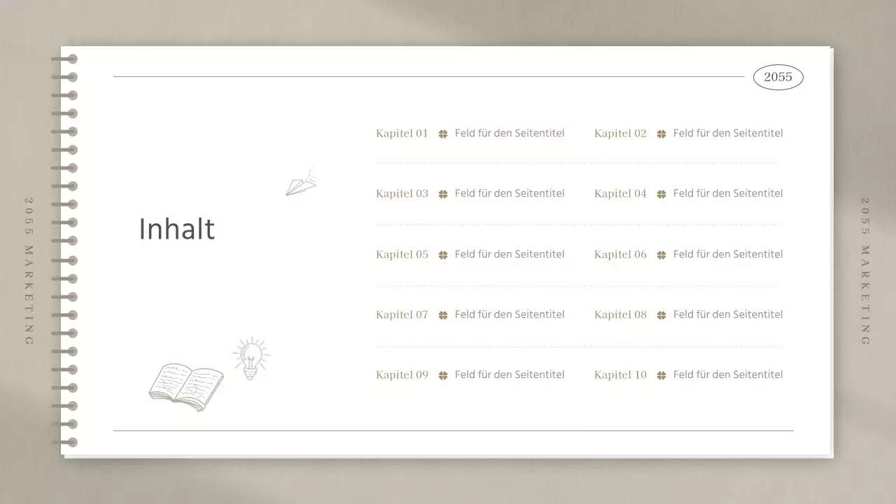 Sitzungsprotokoll einer Marketingstudie in einem einfachen beigen Notizbuch