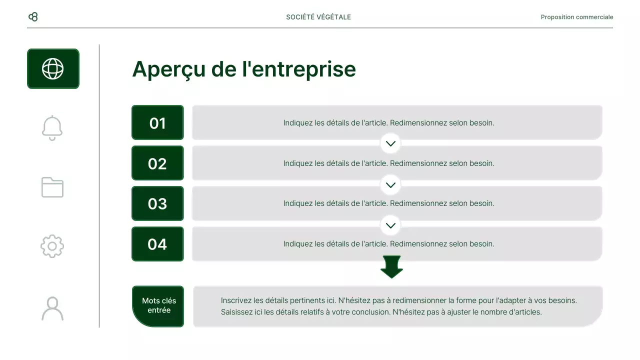 Proposition d'affaires en blanc et vert, concept de feuille naturelle