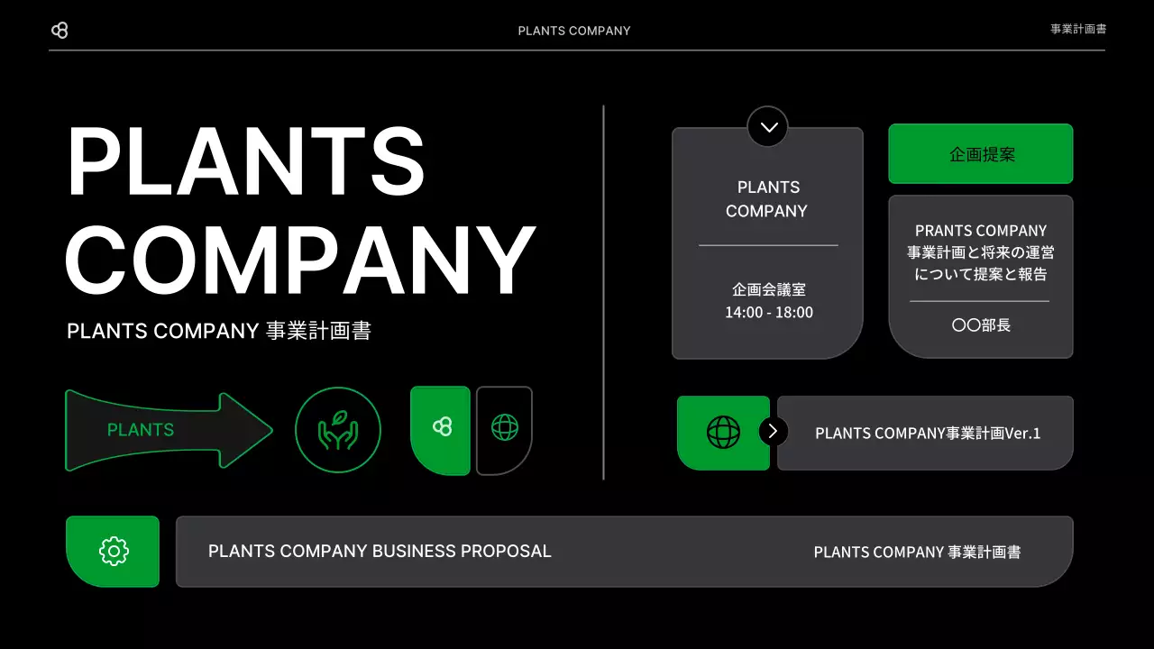 黒 モダン 事業計画書 提案書 プレゼンテーション